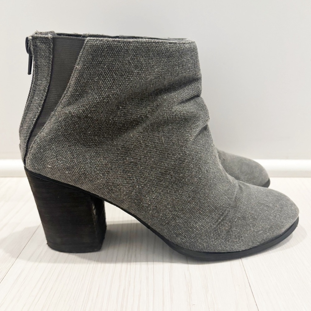 Ecote Womens Ankle Bootie Block Stacked Heel Textile Upper Urban Outfitters Gray